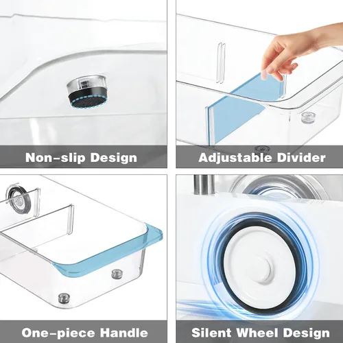 Miniatura 3 de MANO Paquete de 2 bandejas divididas para refrigerador, organizador de refrigerador con ruedas para despensa de verduras, caja de aperitivos debajo