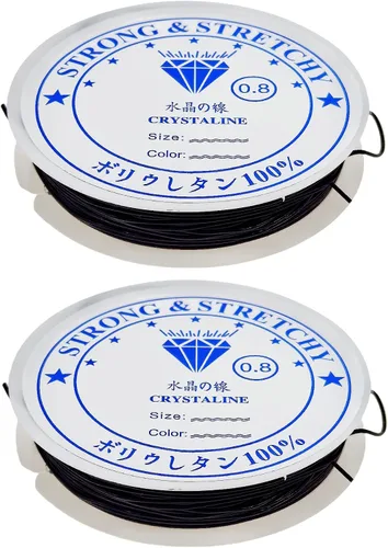 Amaney - Cuerda elástica negra de 0.031 in, cuerda elástica de cristal para pulseras, cuentas y fabricación de joyas