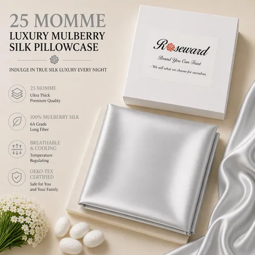 Miniatura 2 de 25 Momme - Funda de almohada de seda de morera, 100% seda real, grado 6A, ultra gruesa y suave, cuidado del cabello y la piel, refrescante, Gris