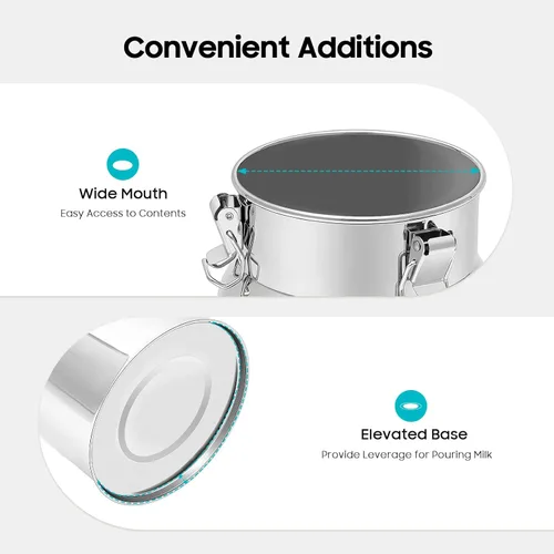 Miniatura 8 de Lata de leche de acero inoxidable de 5 litros y 1.32 galones, cubo de leche para vino, cubo de leche, jarra de leche con tapa sellada, resistente