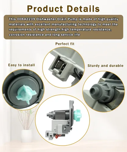 Miniatura 4 de Bomba de lavavajillas 00642239 642239 se adapta a lavavajillas Bosch Kenmore Thermador, sustituye a 00184178, 184178, 1387293, AH3479214, AP3996662