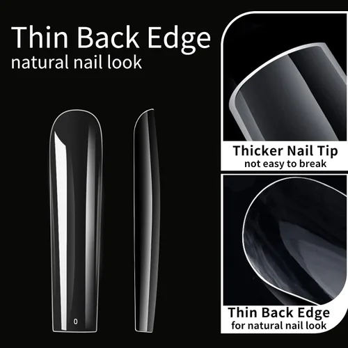 Miniatura 8 de Puntas de uñas largas cuadradas, 240 puntas de uñas de gel suave de cobertura completa, pregrabadas, 3XL, cuadradas transparentes, acrílicas