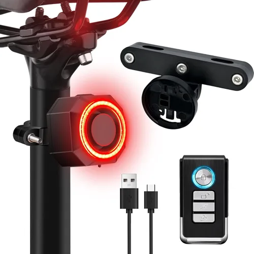 Miniatura 10 de NineLeaf Bicycle Tail Light Rechargeable,Bike Tail Light with Alarm and Remote,Bike Alarms for Ebikes,IP65,113dB Alarms, Level 7 Sensitivity, Auto