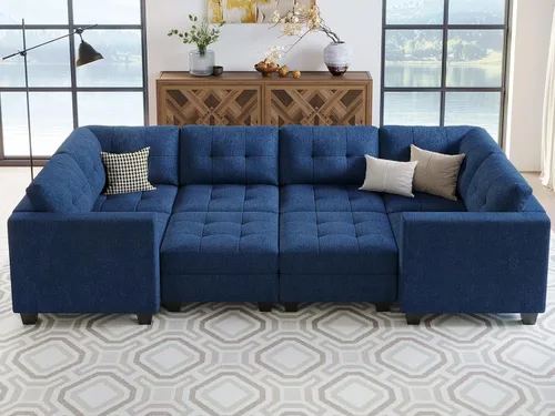 Miniatura 4 de Belffin - Sofá seccional modular con cama y asiento de almacenamiento, reversible, sofá cama modular para sala de estar, color azul