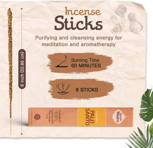 Miniatura 2 de Sagrada Madre 8 varillas de incienso de Palo Santo gruesas cosechadas salvajemente (a base de plantas), 9 pulgadas de largo, ecológicas, no tóxicas