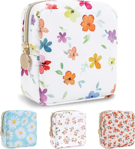 Miniatura 44 de izuzta Bolsa de maquillaje pequeña de nylon para bolso, linda bolsa de cosméticos con cremallera, bolsa de maquillaje preppy, Azul, Mini 2-Azul
