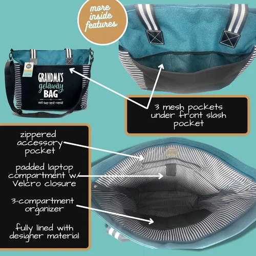 Miniatura 23 de Brooke & Jess Designs Bolso de mano para la abuela – Bolso de lona resistente con cremallera y bolsillo interior para la abuela para uso diario