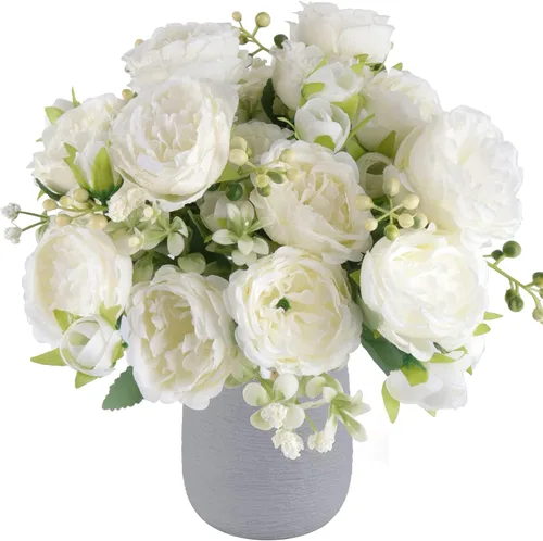 Miniatura 16 de Flores de seda de peonía artificial, ramo de peonía falsa rosa 4 paquetes Arreglos florales decoración para casa de campo estilo boho centro de mesa