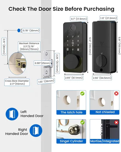 Miniatura 9 de Cerradura de cerrojo inteligente, control de aplicación de bloqueo de puerta de entrada sin llave de huellas dactilares, teclado electrónico