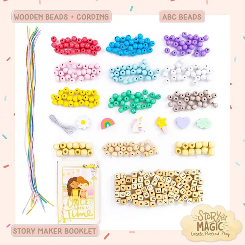 Miniatura 2 de Story Magic Horizon Group USA - Cuentas ABC de madera de alta calidad, hace más de 10 piezas de joyería, más de 350 cuentas de madera y dijes