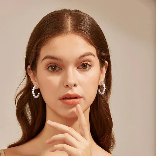 Miniatura 4 de Gacimy Aretes de aro de perlas para mujer con poste de plata de ley 925