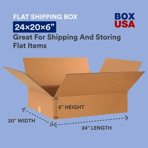 Miniatura 2 de BOX USA Cajas de cartón corrugado planas de 24 x 20 x 6 pulgadas, planas, 24 pulgadas de largo x 20 pulgadas de ancho x 6 pulgadas de alto, paquete
