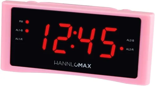 HANNLOMAX Radio despertador HX-151CR, radio PLL AM/FM, alarma dual, pantalla LED roja de 1.2 pulgadas, solo operación de CA. (rosa)
