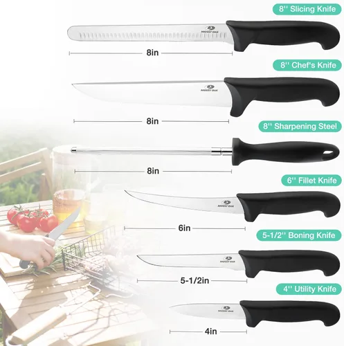 Miniatura 2 de Mossy Oak Juego de cuchillos de cocina, 6 cuchillos de chef con bolsa de rollo, cuchillo afilado de acero inoxidable para cortar carne, frutas