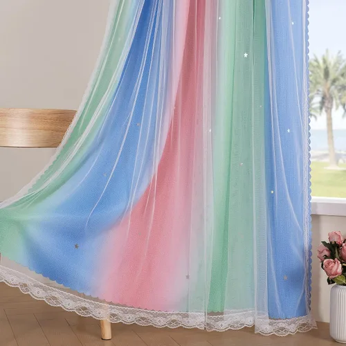 Miniatura 85 de XiDi Cortinas opacas con estrellas para habitaciones de niños, cortinas verdes para ventana de dormitorio de niños, azul y gris, 52 pulgadas de Azul