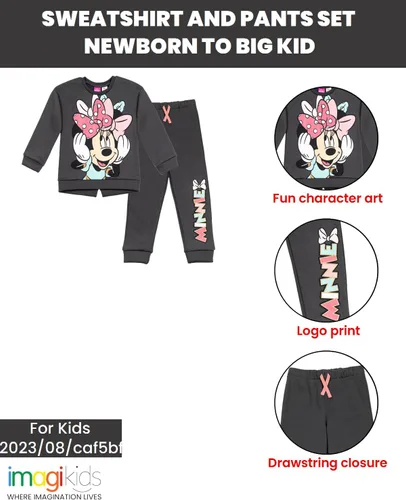 Miniatura 4 de Disney Minnie Mouse - Conjunto de sudadera y pantalones de forro polar, tallas de recién nacido a niño grande (recién nacido - 14-16)