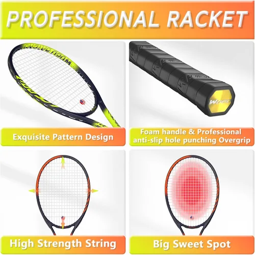 Miniatura 3 de Raqueta de tenis profesional para adultos, 2 jugadores de 27 pulgadas, raqueta de tenis de velocidad aceptable para principiantes y profesionales