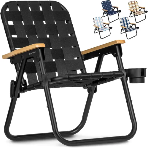 GoSports WOVN - Silla de playa tipo mochila – 9 estilos disponibles – Silla de camping plegable de primera calidad Negro