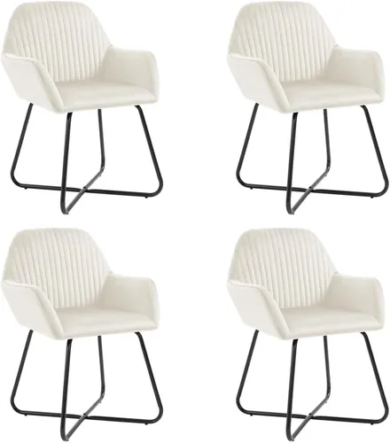 Cream Velvet Dining Chairs Set of 4 Ergonomic Modern Design with Powder Coated Steel Frame for Dining Room Kitchen and Living Room
