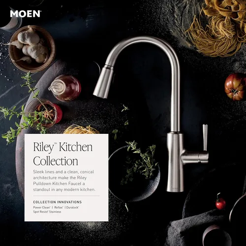 Miniatura 12 de Moen Riley - Grifo de cocina cromado de una sola manija con sistema de extracción que incluye Power Boost para una limpieza más rápida y sistema