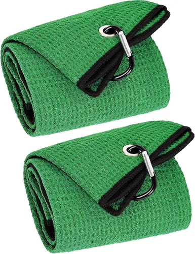Miniatura 15 de VIVIDLY Paquete de 2 toallas de golf triples de 16 x 24 pulgadas, patrón de gofre de tela de microfibra de alta calidad con clip de mosquetón negro