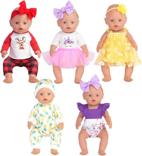 Miniatura 9 de Ropa de muñeca de bebé recién nacido, a cuadros, mono, falda tutú, accesorios de muñeca para muñecas de 15 a 18 pulgadas Morado
