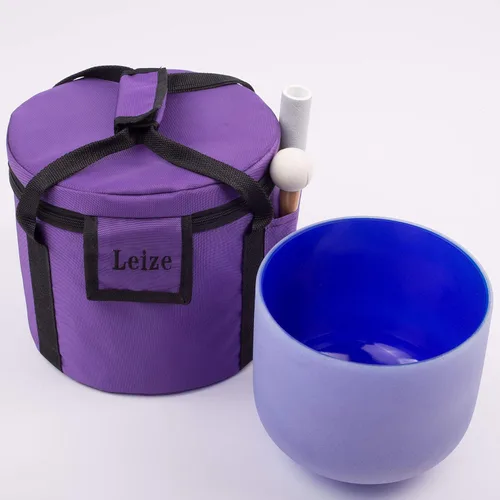 Miniatura 8 de Leize Cuenco de cristal de cuarzo A# Note Third Eye Chakra Azul oscuro 8 pulgadas con funda de transporte resistente Suede Striker