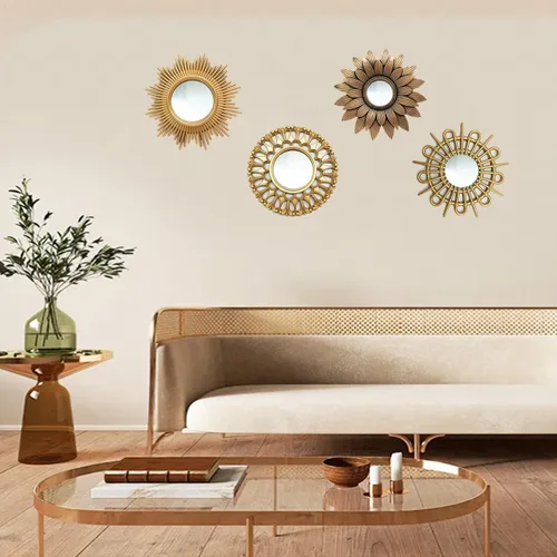 Miniatura 7 de Espejos retro dorados para pared, paquete de 1. Espejos redondos. Forma de girasol. Espejos decorativos. Espejos de pared para decoración del hogar.