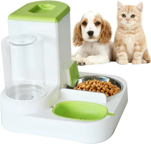 Miniatura 9 de Juego de dispensador automático de comida y agua para gatos, 2 en 1, comedero de gravedad todo en uno con tazón de comida para gatos de acero 【Gris】
