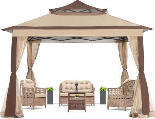 COOSHADE Tienda de campaña desplegable de 11 x 11 pulgadas, toldo para exteriores, refugio de patio con mosquitera (beige)