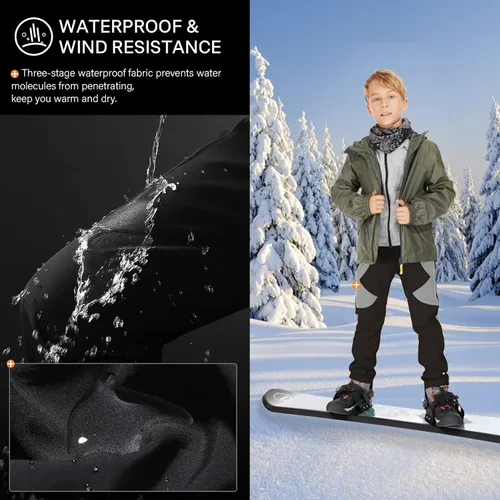 Miniatura 6 de Pantalones de esquí de nieve para niños, senderismo, niños, niñas, impermeables, resistentes al viento, forro polar cálido y aislado