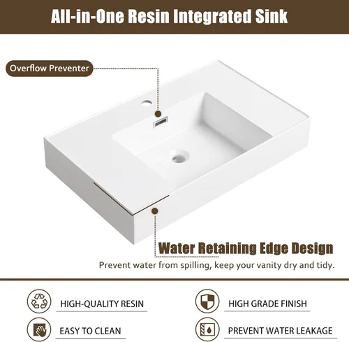 Miniatura 4 de Tocador de baño pequeño de 16 pulgadas con lavabo, tocador de baño independiente de 16" para espacios pequeños, gabinete de madera contrachapada