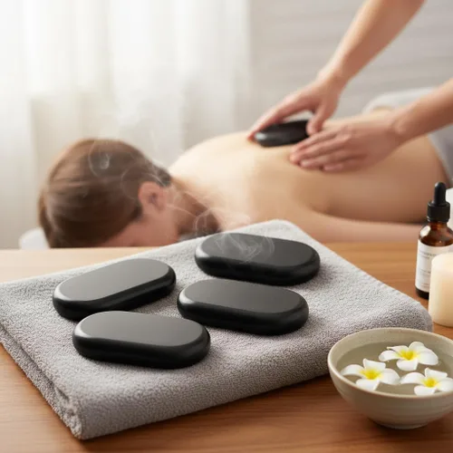 Miniatura 3 de Piedras de masaje caliente de alta calidad, juego de 4 piedras de basalto XXL grandes para terapia de spa, relajación y alivio muscular de tejido