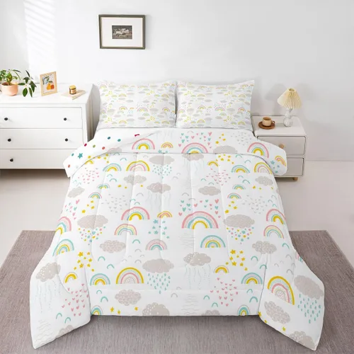Miniatura 39 de Juego de Edredón de Princesa de Ballet para Niñas Tamaño Individual, Juego de Ropa de Cama de Castillo Arcoíris Kawaii Flores Lindas Mariquita Multi