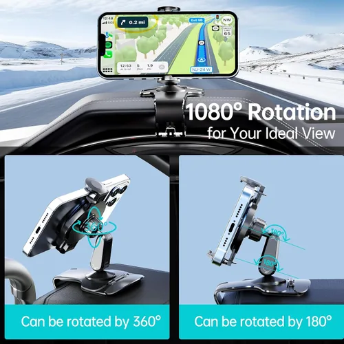 Miniatura 3 de Soporte de teléfono para tablero de automóvil, soporte universal de rotación de 360° para automóvil, soporte de teléfono multifuncional con clip
