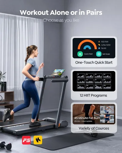 Miniatura 3 de Acezoe Caminadora plegable 2 en 1 para el hogar, debajo del escritorio con 12 modos HIIT, aplicaciones de entrenamiento y pantalla táctil, 2.5 HP