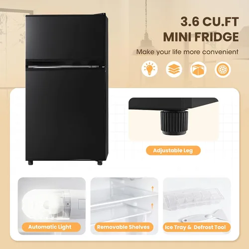Miniatura 3 de Manastin Mini refrigerador de 3.55 pies cúbicos con congelador, refrigerador pequeño de 2 puertas con termostato ajustable, mini refrigerador