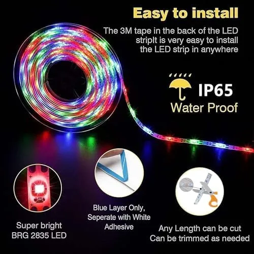 Miniatura 4 de Tira de luces LED alimentadas por batería con control remoto de 24 teclas, tira de luz de fondo de TV para interiores y exteriores