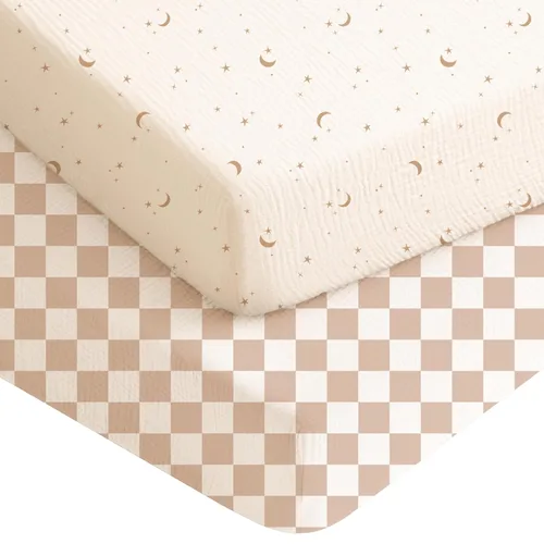 Konssy Sábanas de muselina para cuna para niños, sábanas de algodón suave neutro para colchón estándar de cuna, paquete de 2, 52 x 28 pulgadas
