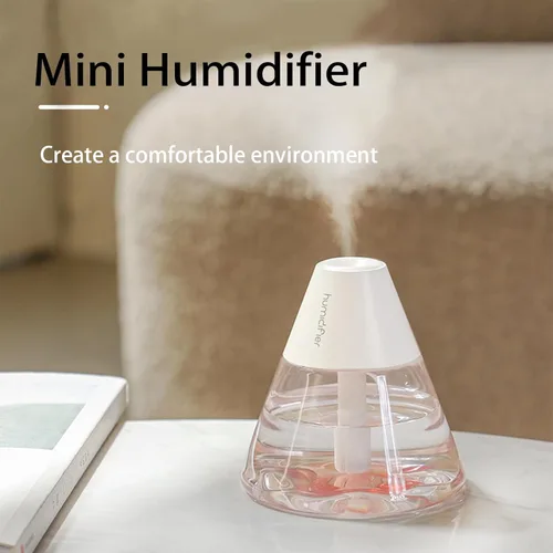 Miniatura 8 de INVODA Mini humidificadores, 8.8 fl oz USB Personal Cool Mist Humidificador lindo volcanes de escritorio humidificador de aire silencioso Luz