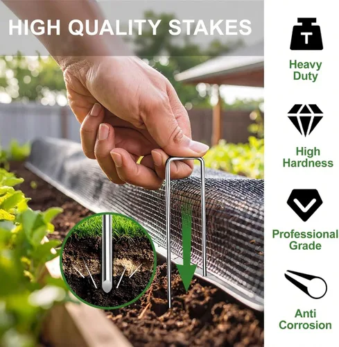 Miniatura 2 de Estacas de jardín de 6 pulgadas, paquete de 25 grapas de paisaje, antioxidantes, calibre 11, galvanizadas, estacas para tela de patio, césped