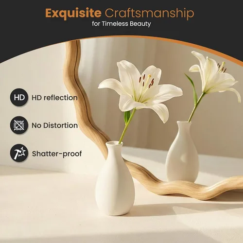 Miniatura 3 de Espejo de baño para pared, 24 pulgadas, redondo, bohemio, ondulado, de madera, espejo decorativo grande de cuerpo entero con vidrio templado, espejo