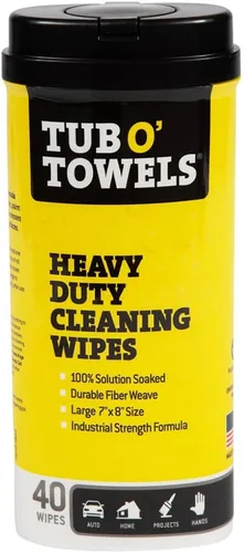 Tub O' Towels, Toallitas de limpieza resistentes para varias superficies, 17,8 cm x 20,3 cm, bote de 40 unidades, elimina grasa, suciedad y manchas