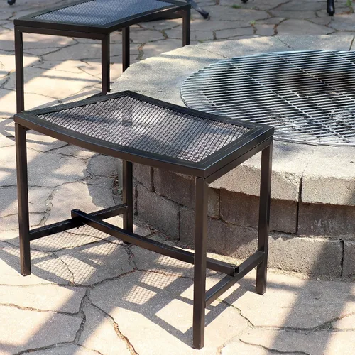 Miniatura 6 de Sunnydaze Banco curvado de malla para exteriores, juego de banco de metal para patio, asientos exteriores resistentes para patio trasero o hoguera