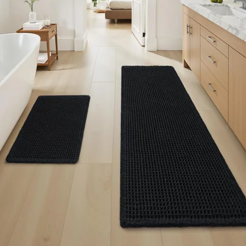 Miniatura 57 de AMOAMI Tapete de baño mejorado con diseño de gofre, súper absorbente, antideslizante, para suelo de baño, lavable a máquina, con borlas, tapetes
