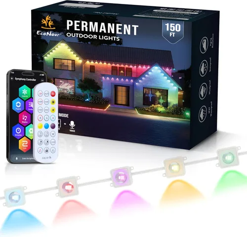 Miniatura 9 de EcoNour Luces permanentes RGB inteligentes para exteriores de 100 pies Sincronización de música, luces LED impermeables con conector de extensión