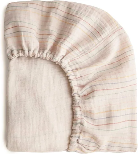 Miniatura 15 de mushie Sábana bajera ajustable de muselina extra suave para cuna MINI 24" x 38" (Arcoíris)