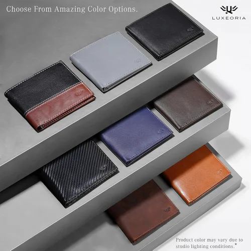 Miniatura 6 de LUXEORIA Billetera de cuero genuino de grano completo para hombre, cartera de viaje hecha a mano, billetera minimalista y plegable para hombre