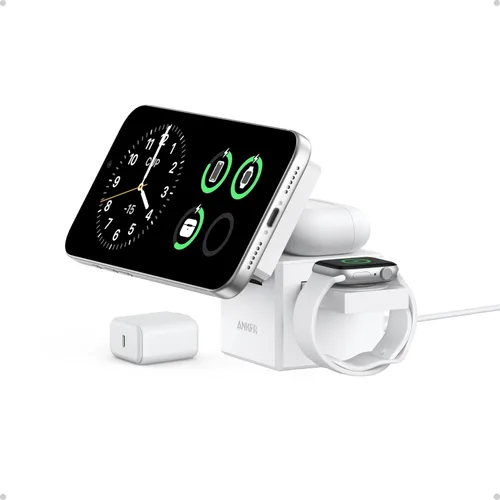 Miniatura 8 de Anker Cargador inalámbrico de cubo 3 en 1, estación de carga compatible con Qi2 MagSafe, soporte de carga rápida plegable de 15 W para iPhone 17/16