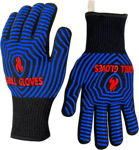 Miniatura 13 de QUWIN Guantes para barbacoa, guantes para horno, resistentes al calor extremo de 1472℉, guantes para parrilla de silicona antideslizantes para Negro